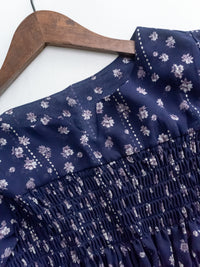 [Style 6] Midnight Starry Floral Dress 深藍繁星小V領顯瘦橡筋連身裙/ DS1070（優惠至 2月13日）