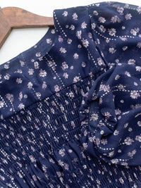 [Style 6] Midnight Starry Floral Dress 深藍繁星小V領顯瘦橡筋連身裙/ DS1070（優惠至 2月13日）