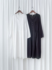 [Style 1] Stripe Cotton Lace Dress V領剪裁通花直紋長裙/ DS1071（優惠至 2月13日）