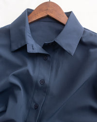 Navy Dress 深藍修腰口袋恤衫裙/ DS1072