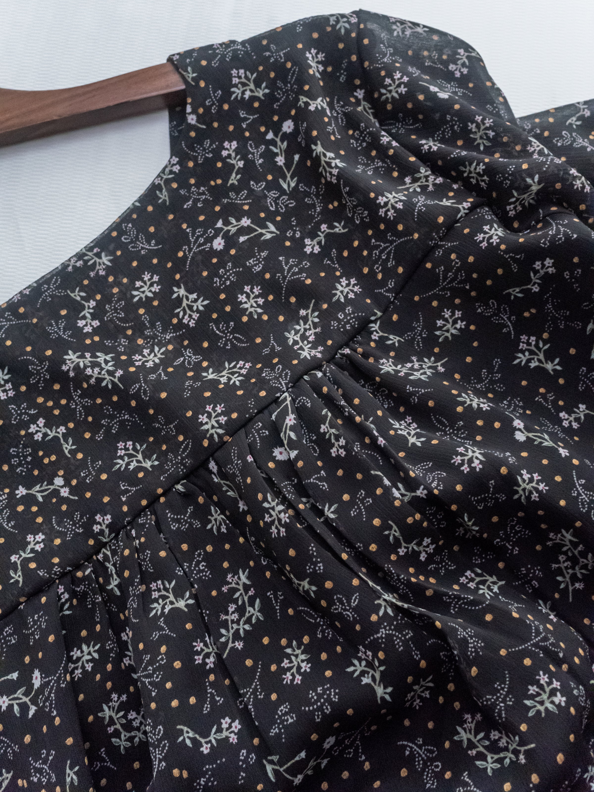 [Style 5] Dot Branches Dress 點點花枝印花雙層細褶質感連身裙/ DS1074（優惠至 2月13日）