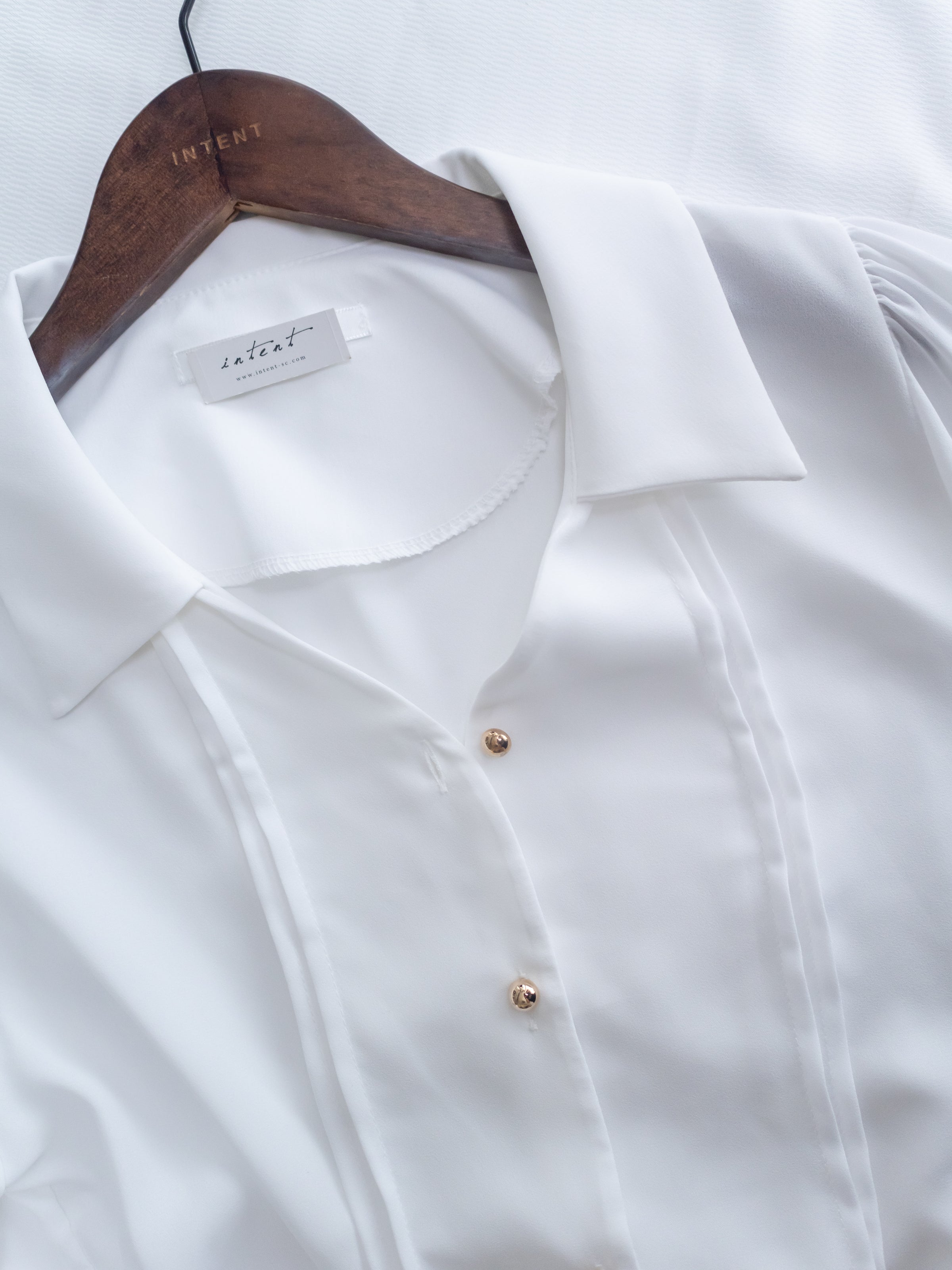 Button Collar Blouse 立體細褶V領金扣襯衫/ BU9127 (Pre-order steelblue milktea 3月3截單)