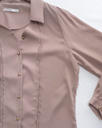 Button Collar Blouse 立體細褶V領金扣襯衫/ BU9127 (Pre-order steelblue milktea 3月3截單)