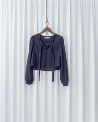 PolkaDot Scarf Blouse 光澤感小點V領綁結微短上衣/ BU9130