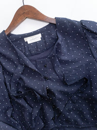 PolkaDot Scarf Blouse 光澤感小點V領綁結微短上衣/ BU9130