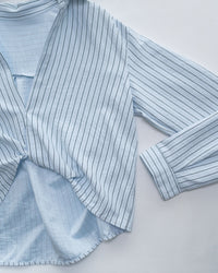 Stripe Layered Twist Shirt 立體細褶條紋綁結套裝恤衫/ SE8109