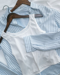 Stripe Layered Twist Shirt 立體細褶條紋綁結套裝恤衫/ SE8109