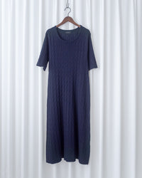 Cable-Knit Navy Dress 經典扭紋輕修腰針織連身裙/ DS1078