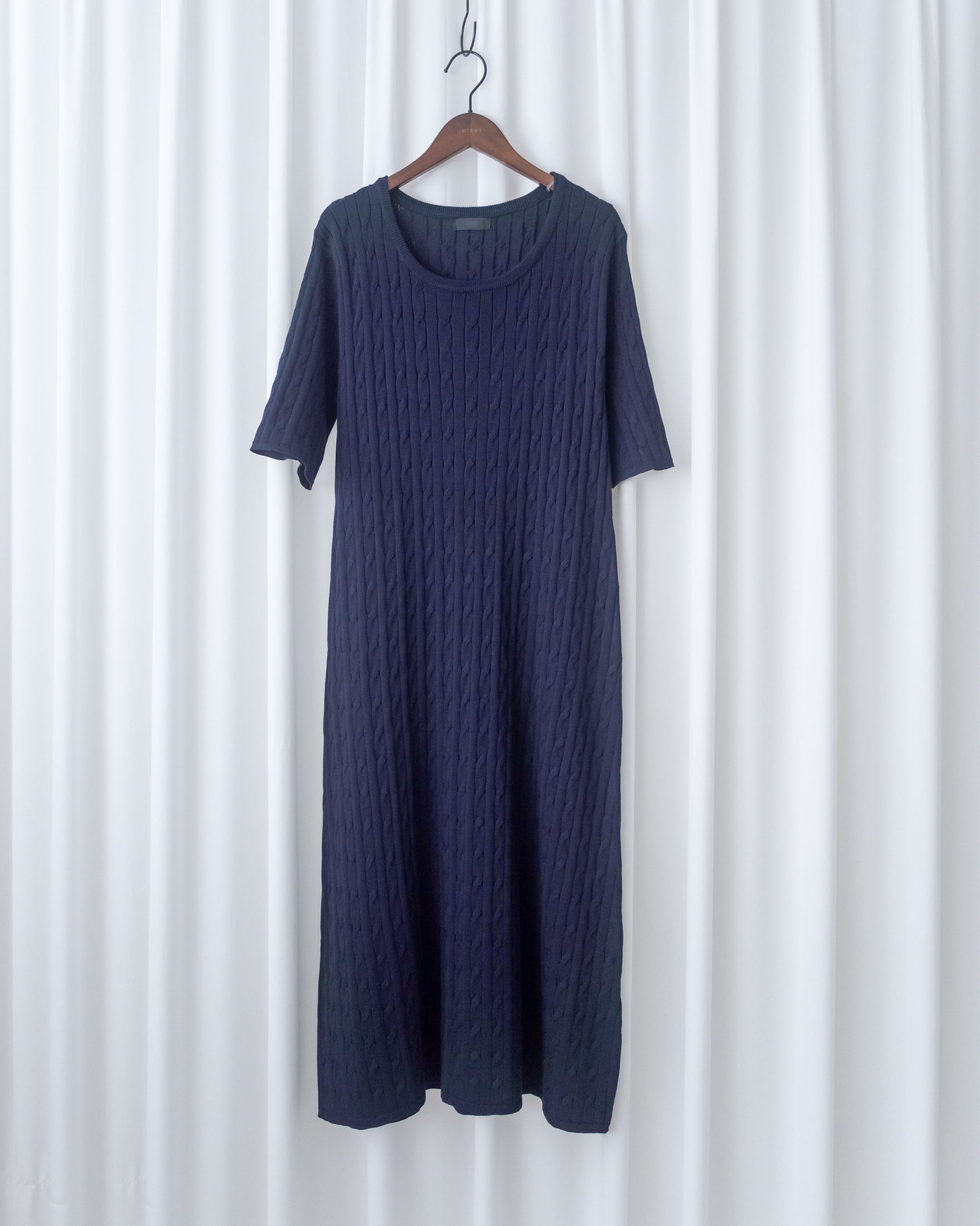 Cable-Knit Navy Dress 經典扭紋輕修腰針織連身裙/ DS1078