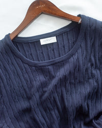 Cable-Knit Navy Dress 經典扭紋輕修腰針織連身裙/ DS1078