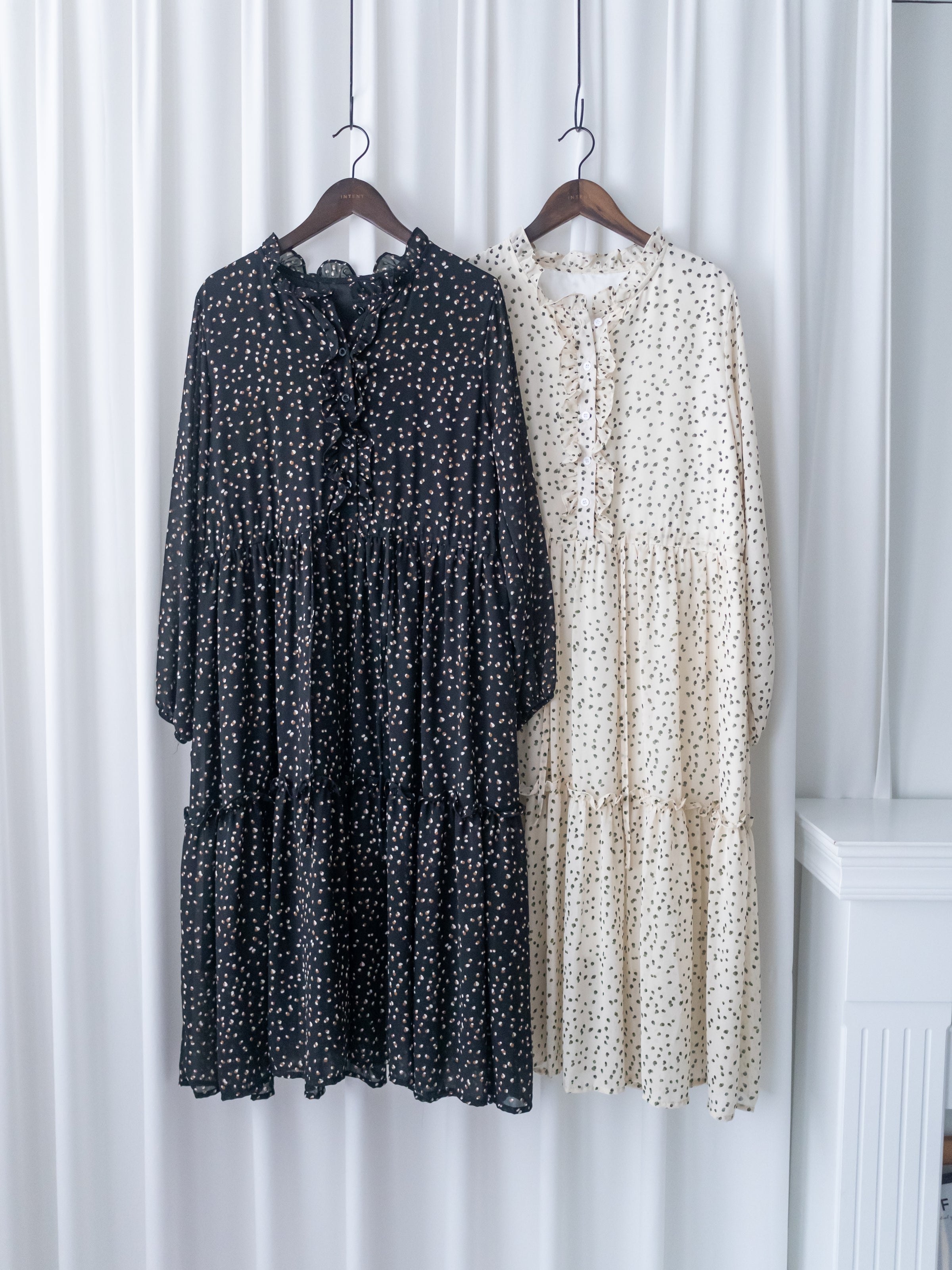 Dot Ruffle Dress 點點荷葉邊修腰雪紡連身裙/ DS1040