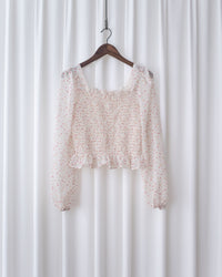 Flora Chiffon Blouse 方領細緻舒適彈力皺褶花布雪紡上衣/ BU9134