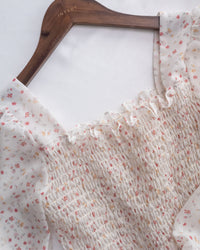 Flora Chiffon Blouse 方領細緻舒適彈力皺褶花布雪紡上衣/ BU9134