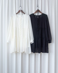 Chiffon Square Collar Dress
 雪紡方領層次感飄逸連衣裙/ DS1082