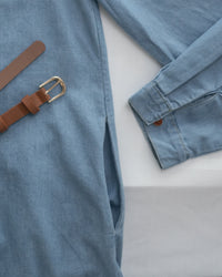 RoseGold Belt Denim Dress 玫瑰金飾扣腰帶輕復古翻領牛仔連身裙/ DS1087