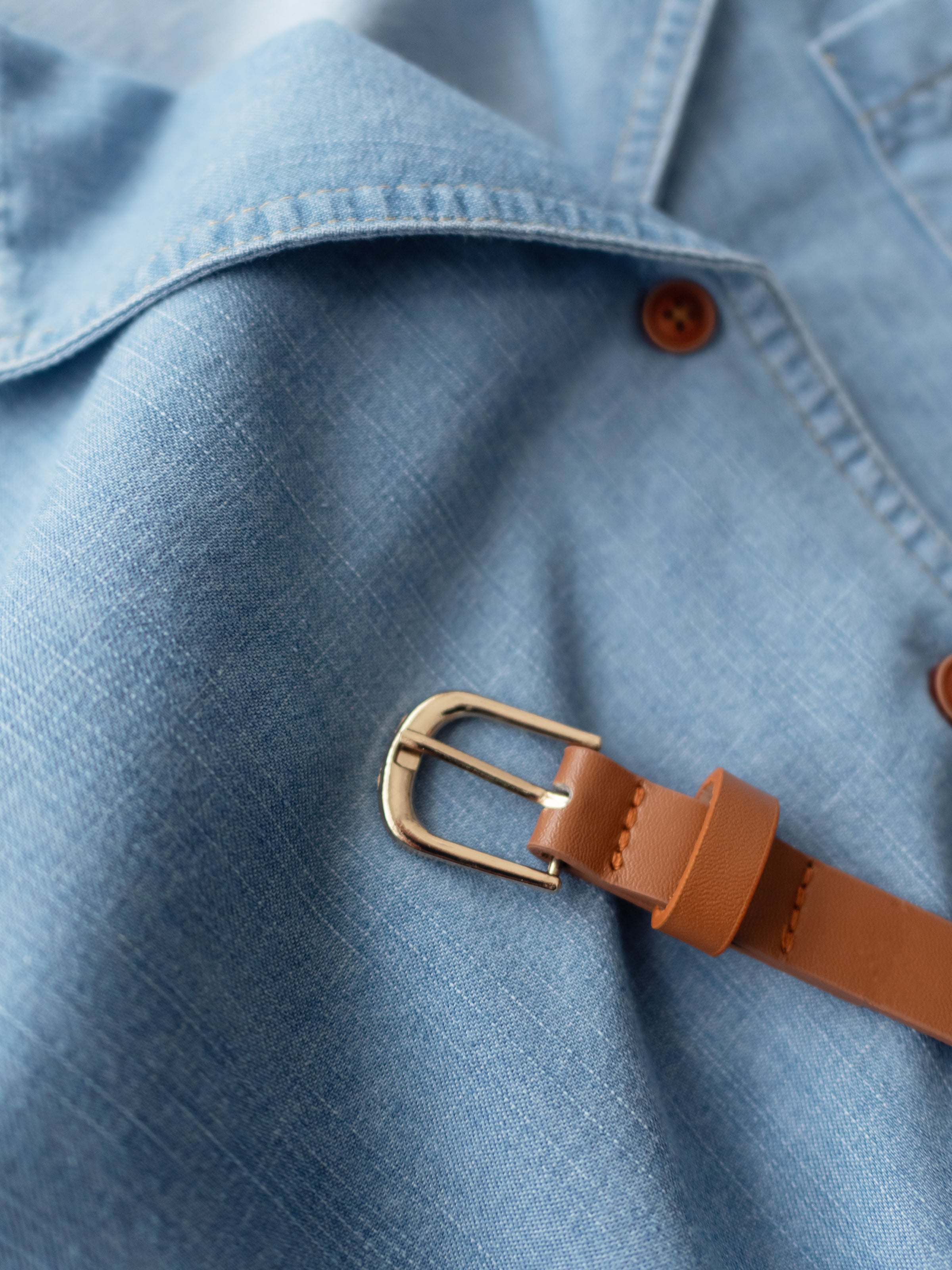 RoseGold Belt Denim Dress 玫瑰金飾扣腰帶輕復古翻領牛仔連身裙/ DS1087