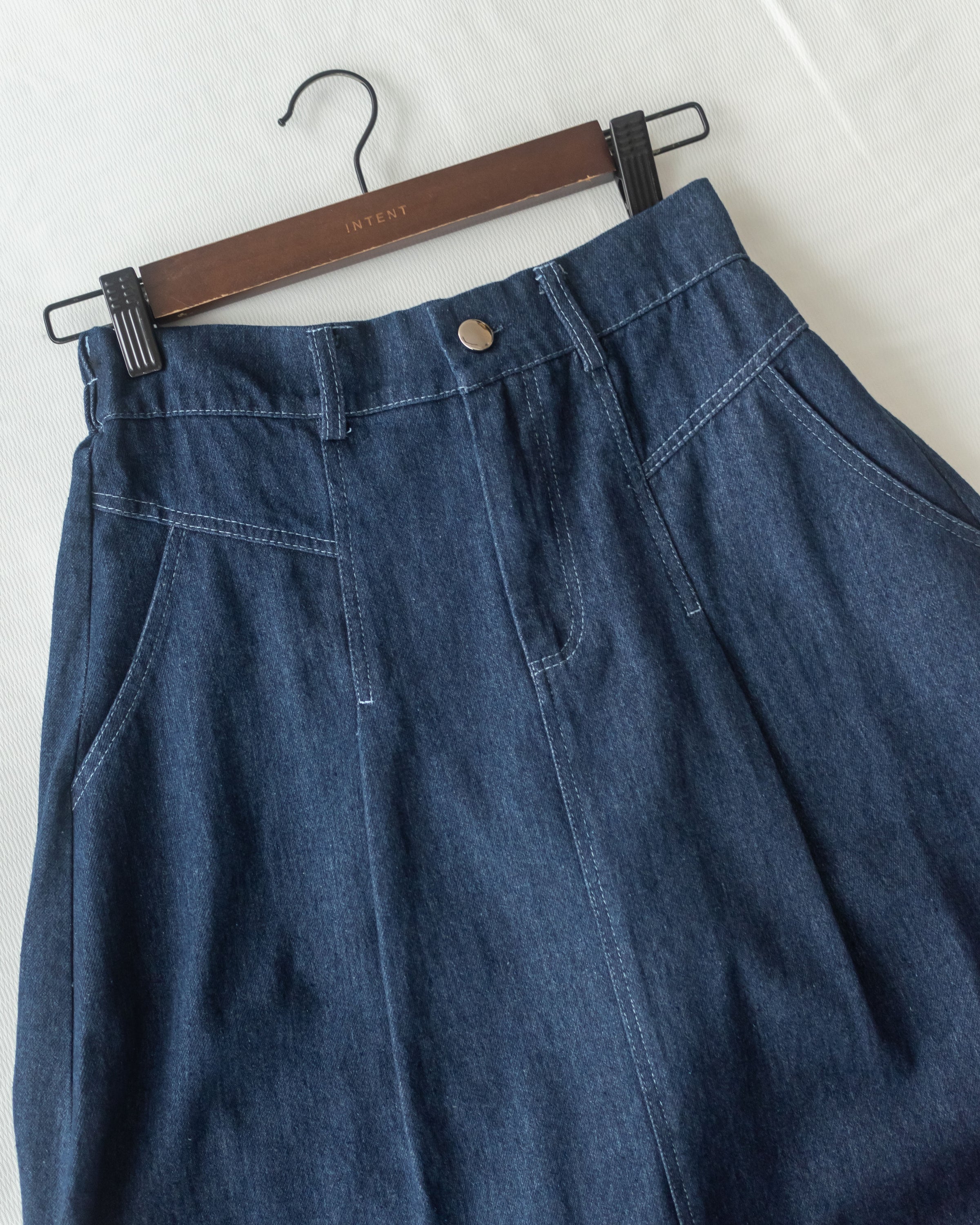 Scarf Denim Skirt 法式絲巾腰帶顯瘦車線牛仔裙/ SK8933