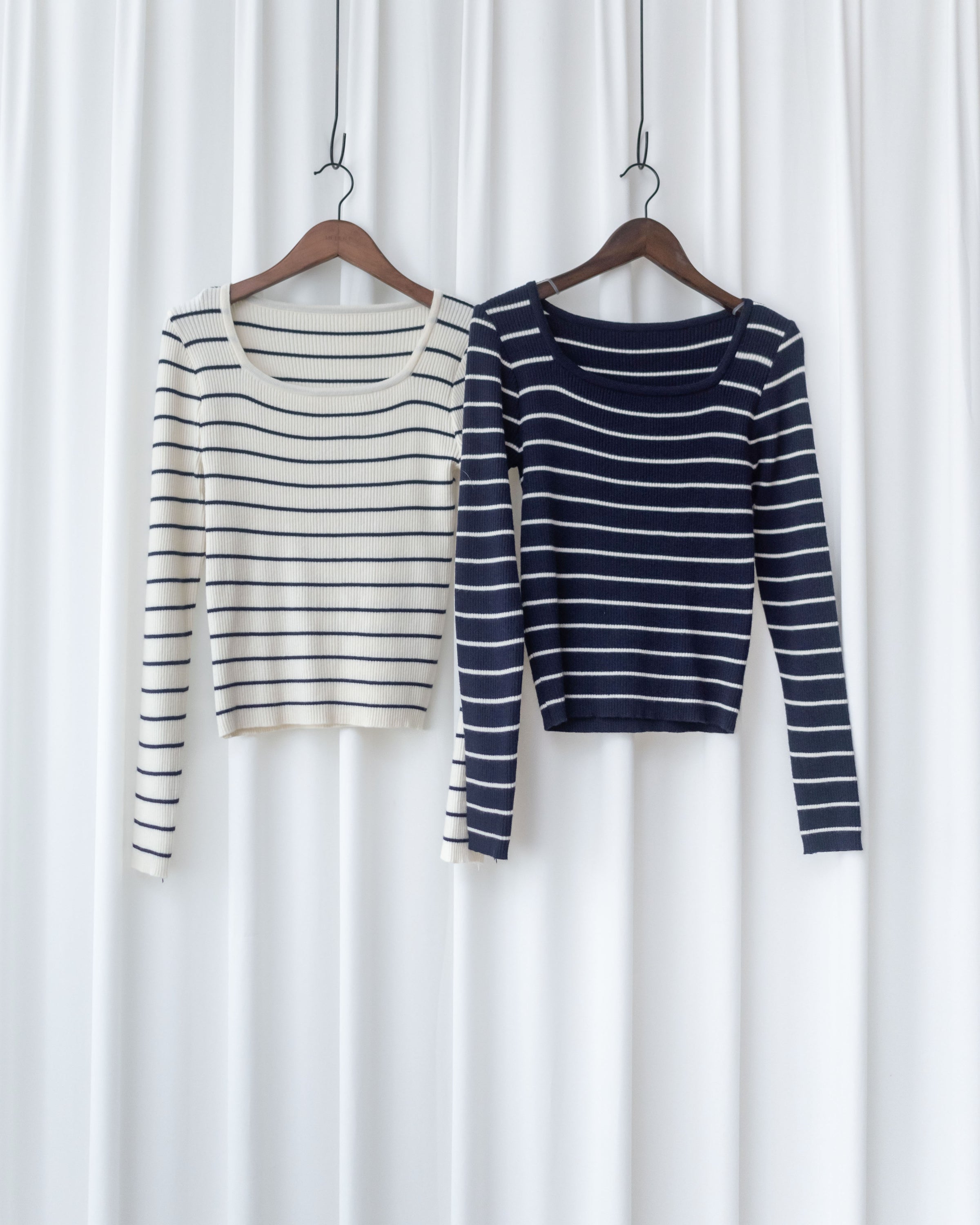 Square Collar Knit Top 法式方領顯瘦條紋針織打底上衣/ TP9211