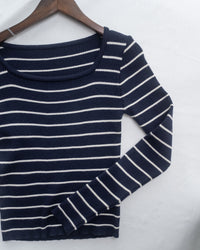 Square Collar Knit Top 法式方領顯瘦條紋針織打底上衣/ TP9211