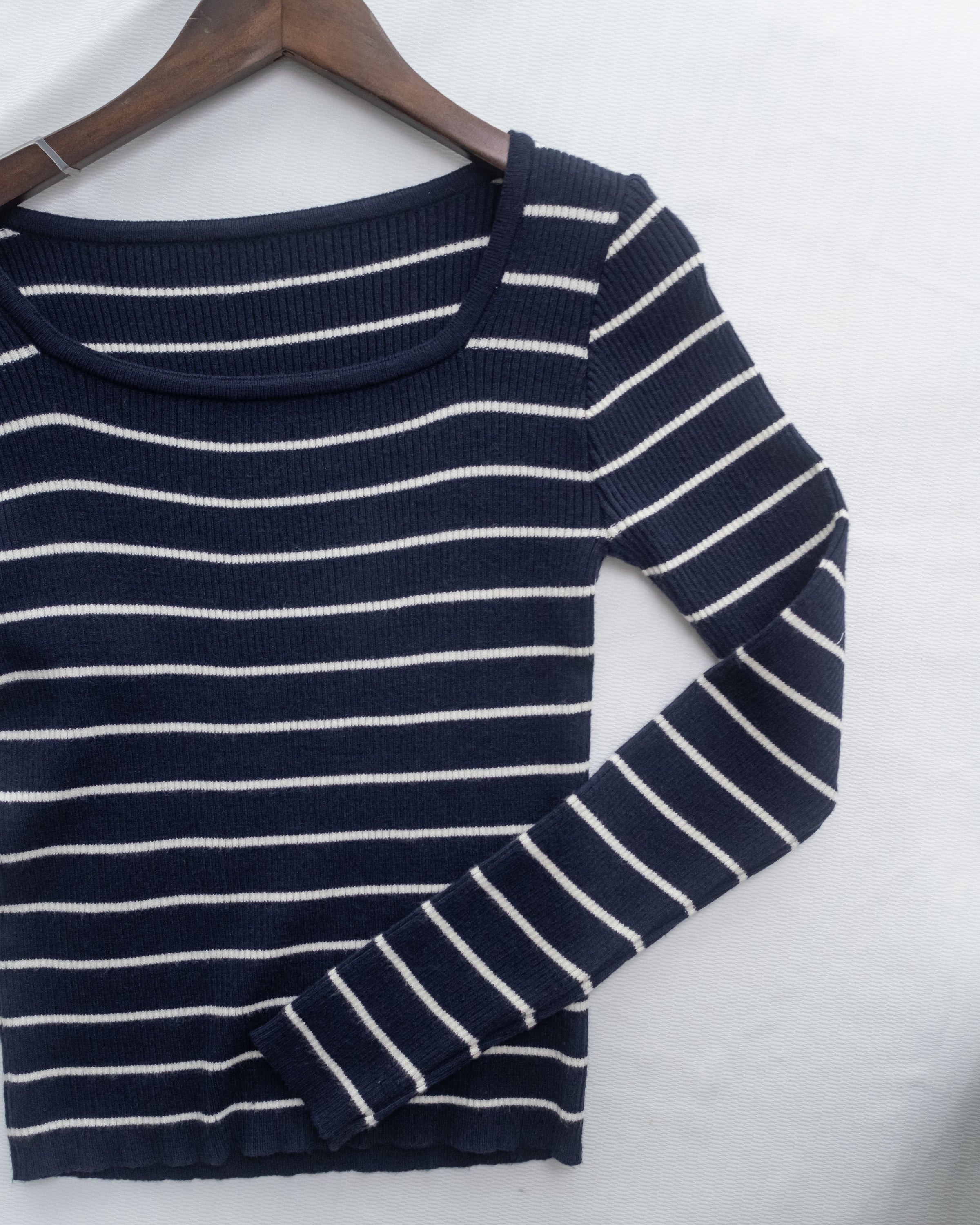 Square Collar Knit Top 法式方領顯瘦條紋針織打底上衣/ TP9211