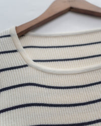 Square Collar Knit Top 法式方領顯瘦條紋針織打底上衣/ TP9211