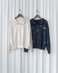 Embroidery Daisy Top  花形刺繡棉質翻領上衣/ TP9212
