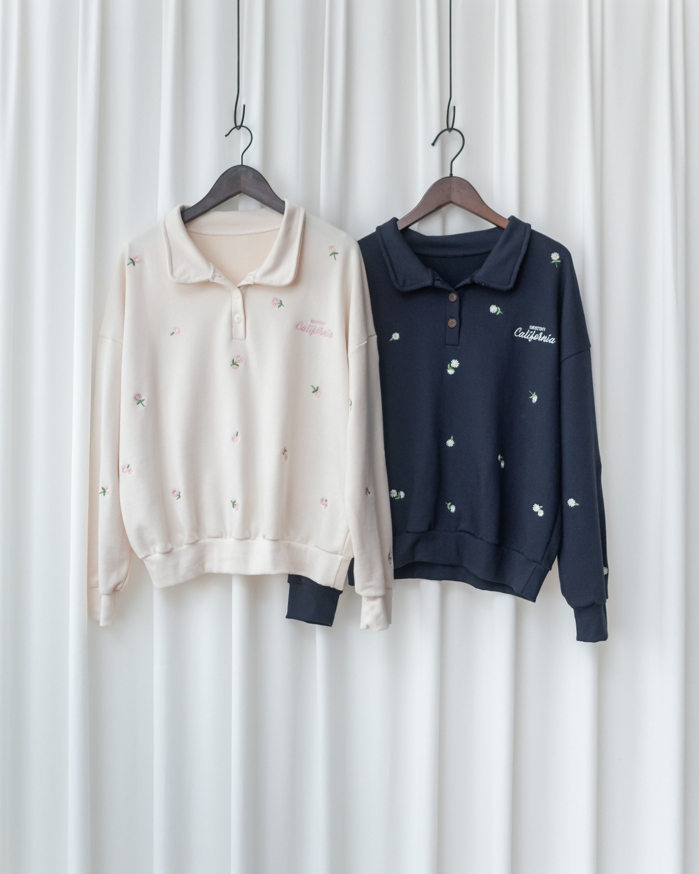 Embroidery Daisy Top  花形刺繡棉質翻領上衣/ TP9212