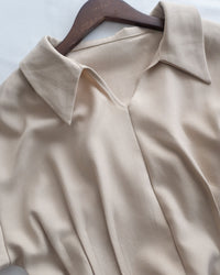 Collar Pleated Dress 翻領口前車褶顯瘦修腰口袋連身裙/ DS1092