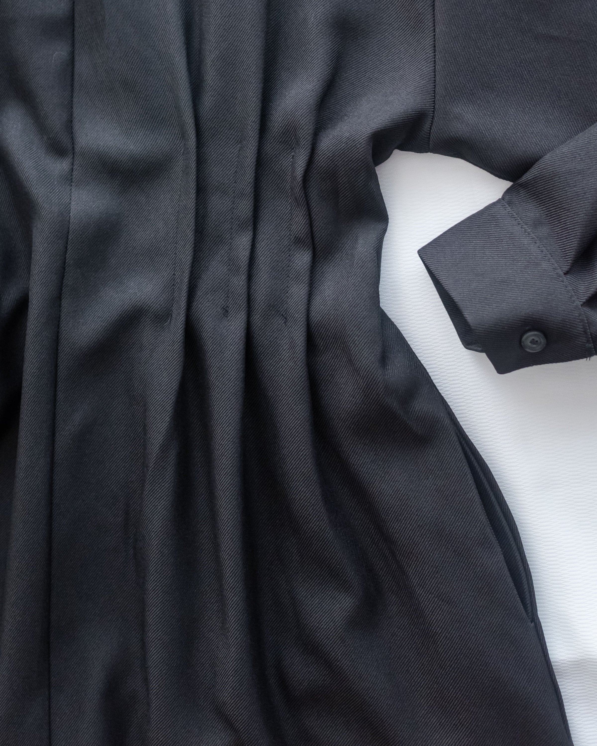 Collar Pleated Dress 翻領口前車褶顯瘦修腰口袋連身裙/ DS1092