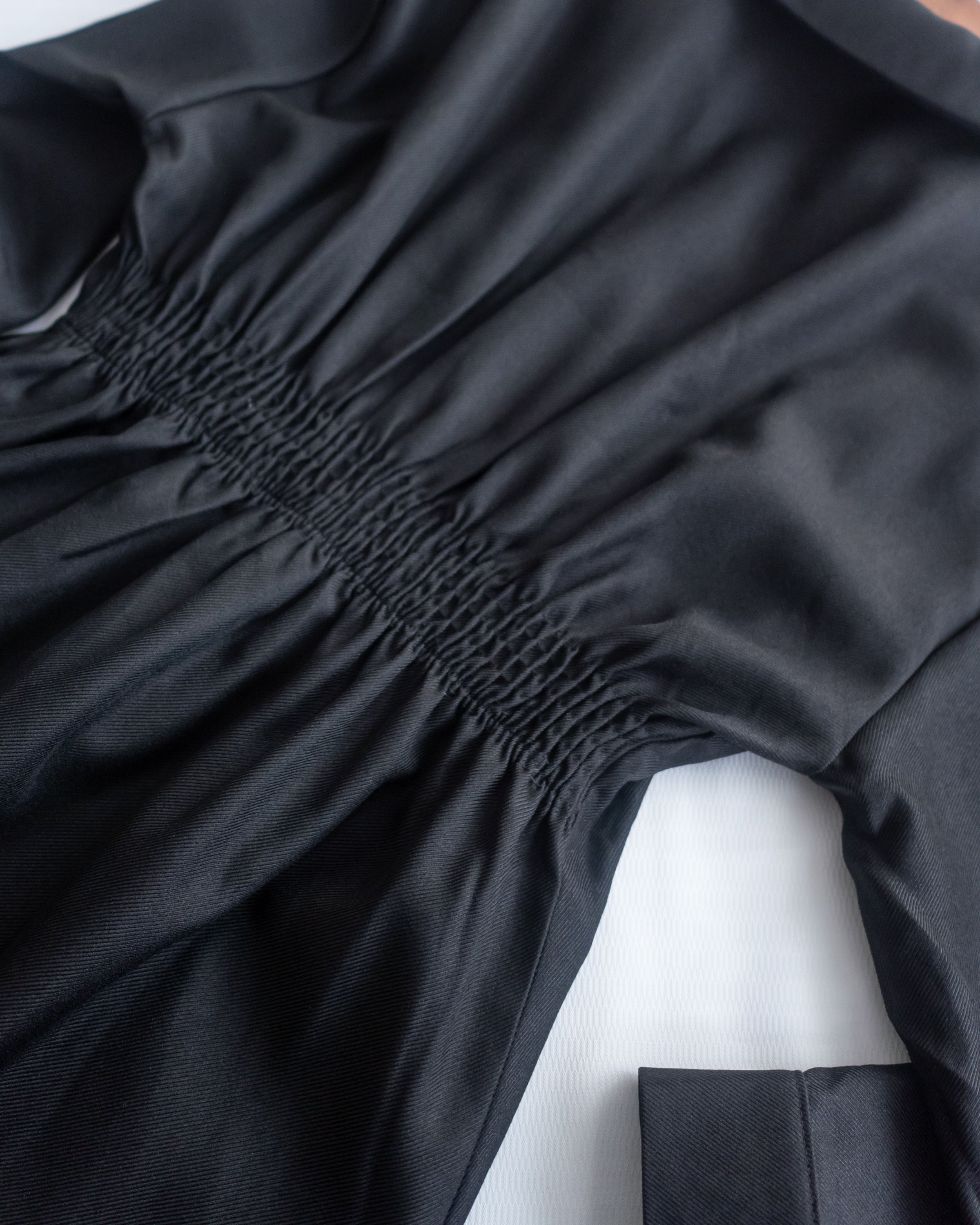 Collar Pleated Dress 翻領口前車褶顯瘦修腰口袋連身裙/ DS1092