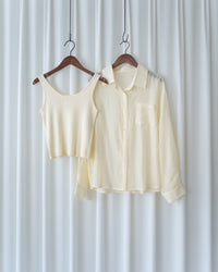 Pastel Yellow Lace Shirt Set 淡黃色花邊層次恤衫套裝/ SE8082