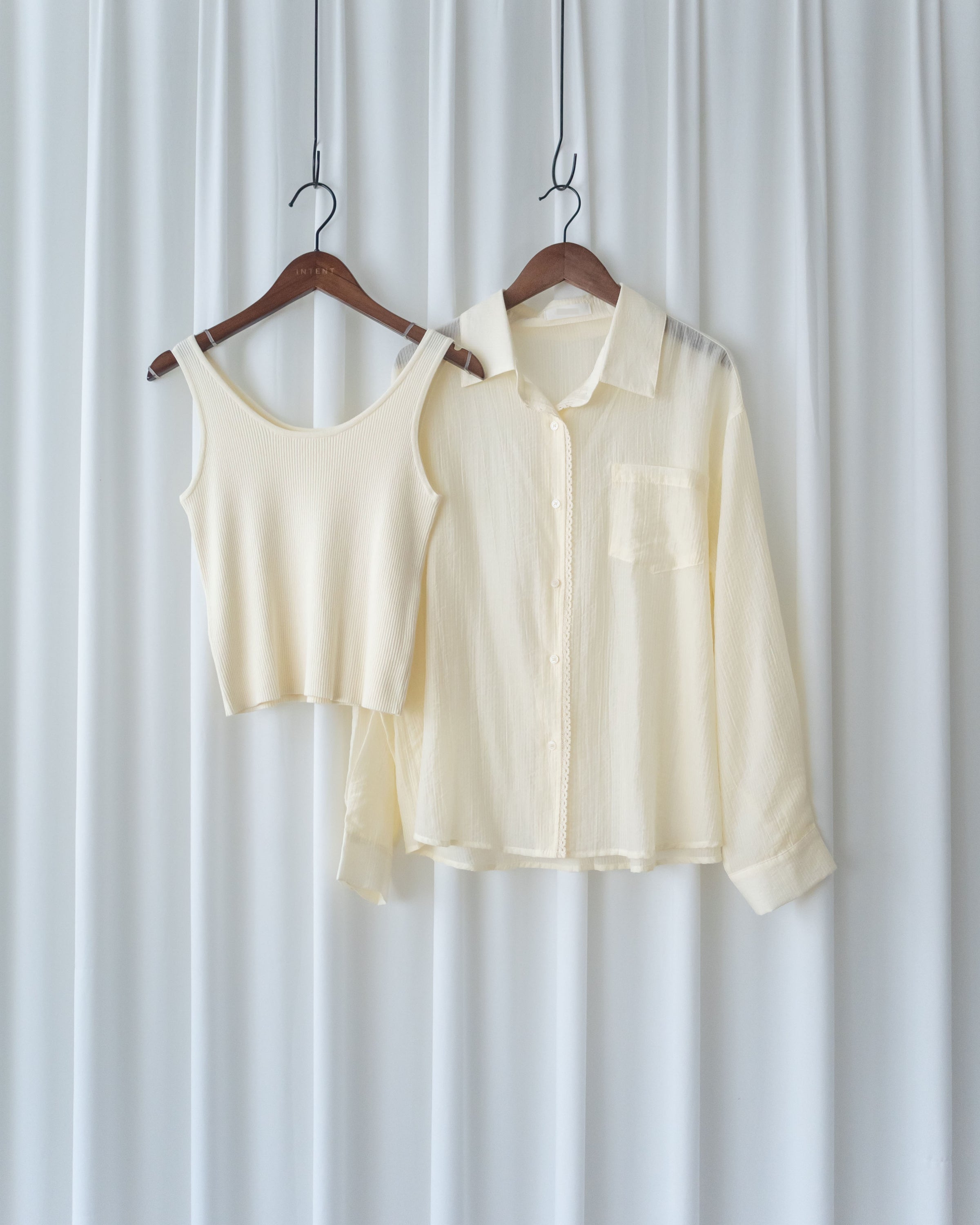 Pastel Yellow Lace Shirt Set 淡黃色花邊層次恤衫套裝/ SE8082