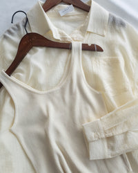 Pastel Yellow Lace Shirt Set 淡黃色花邊層次恤衫套裝/ SE8082
