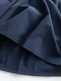 Pleated Waist Blouse 顯白深藍精緻鈕扣翻領修腰上衣/ BU9138