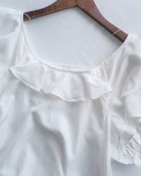 Ruffle Square Dress 荷葉方領隨性口袋修腰連衣裙/ DS1096