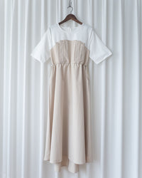 Spliced Beige Dress 拼接立體層次彈性修腰連身裙/ DS1097(pre-order)