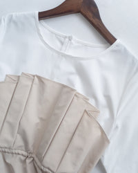 Spliced Beige Dress 拼接立體層次彈性修腰連身裙/ DS1097(pre-order)