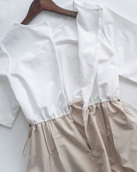 Spliced Beige Dress 拼接立體層次彈性修腰連身裙/ DS1097(pre-order)