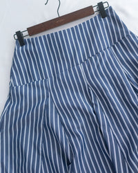 Blue Striped Skirt 法藍色細條紋腰間微修傘裙/ SK8937