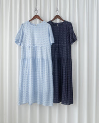 Square Palette Dress 幾何圖案珍珠後扣層次連身裙/ DS1104