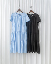 【現貨限量回歸 Black 】 Square Collar Back-Tie Dress 質感壓紋方領層次綁帶連身裙/ DS1112