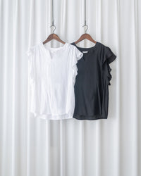 （夾位裡布設計) Ruffle Sleeve Blouse  荷葉手袖修飾手臂質感上衣/ TP9221