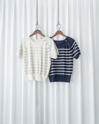 Nautical Knit Top 夏日側鈕扣裝飾條紋線衫/ TP9218