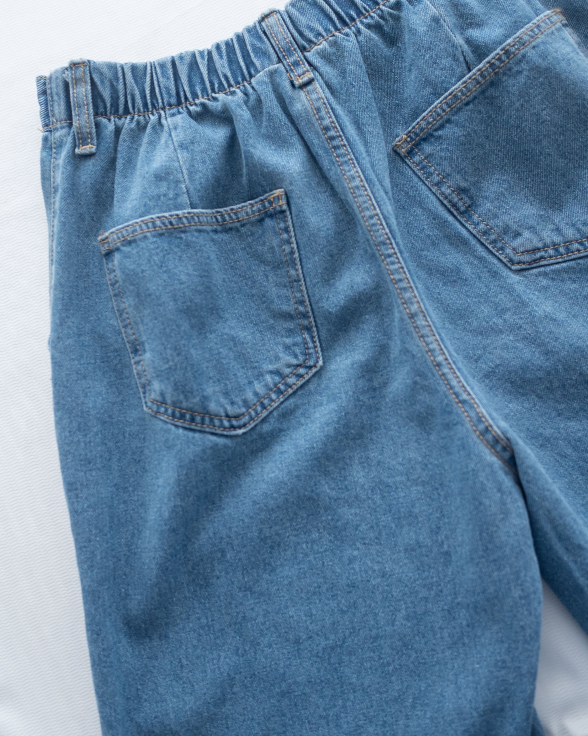 Straight Denim Pants 後鬆緊簡約直筒闊腳牛仔褲/ PT8478
