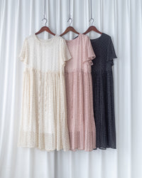 Shadow Floral Dress 輕盈影子細花束腰細褶連身裙/ DS1121 (pre-order tea-rose)