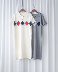 Check Knit Dress 英倫格紋翻領舒適連身裙/ DS1107