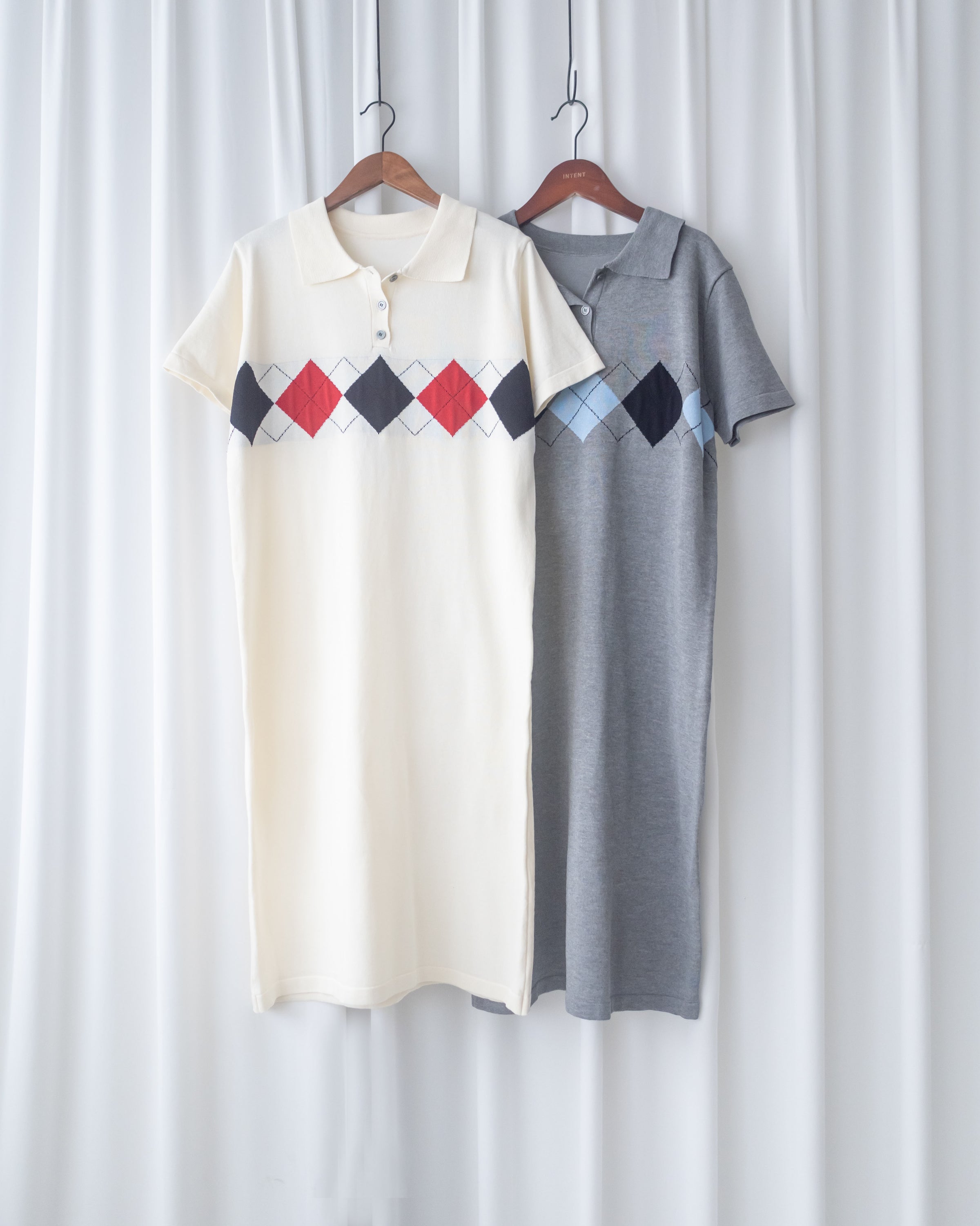 Check Knit Dress 英倫格紋翻領舒適連身裙/ DS1107