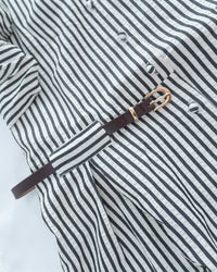 Stripe Belted Dress 流線開孔金扣腰帶直條紋修腰連身裙/ DS1115