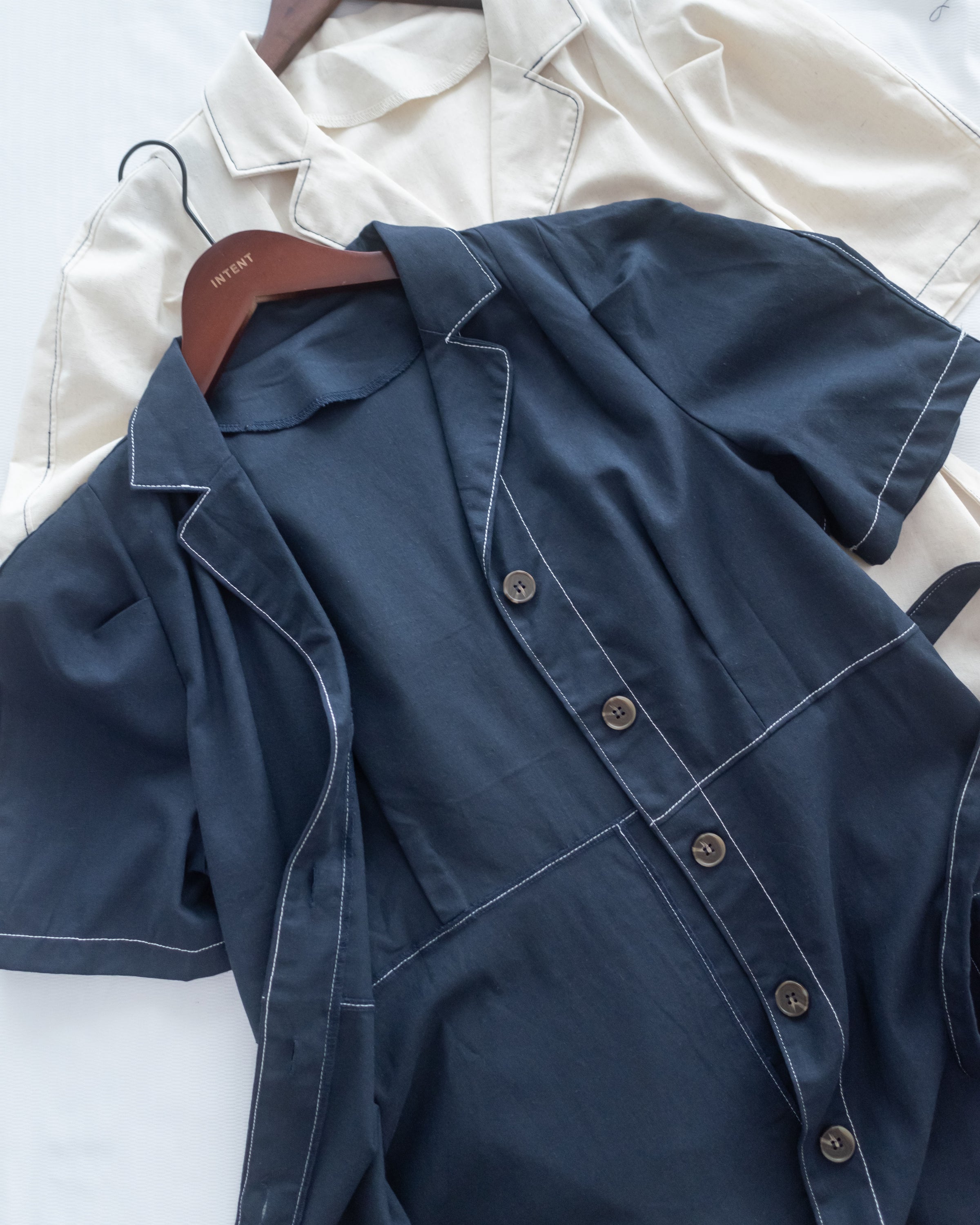 Stitch Linen Dress 明線車邊輕復古腰帶修腰連身裙/ DS1125
