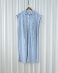 Linen Stripe Dress 法式藍白條紋翻褶袖綁帶連身裙/ DS1129 (Pre-order)